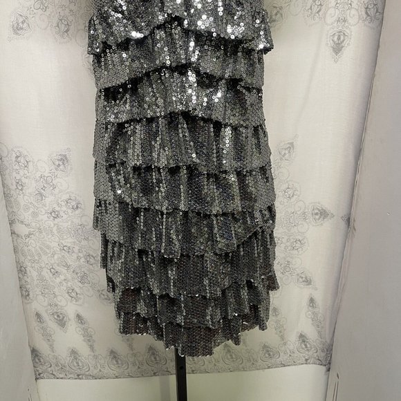 Rue 21 Sequined Dress Womens sz Med Silver Strapless Ruffles Party Prom Club - Picture 4 of 9